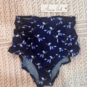 Anne Cole High-Waisted Ruched Bikini Bottoms | Leaf Print | XS
